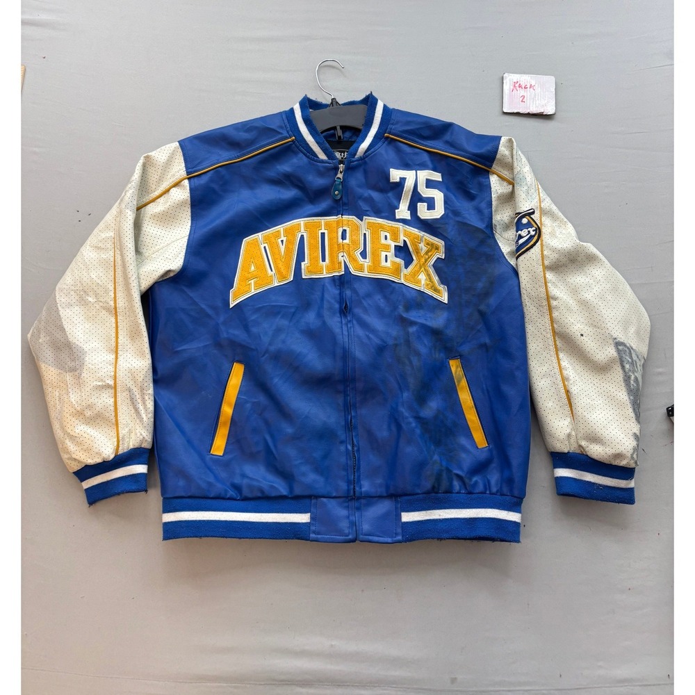 Avirex NYC Classics 75 Varsity Jacket Blue White Perforated Sleeves XL 20